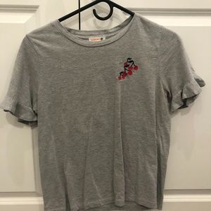 Sundry Embroidered Cherry Flutter Sleeve Tee